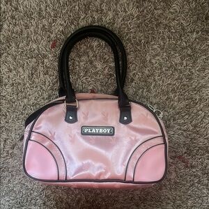 PLAYBOY Pink and Black Satchel Bag with Retro Design